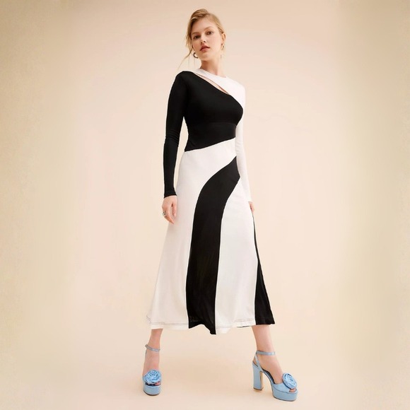 FARM Rio Dresses & Skirts - Farm Rio Black and White Cut-Out Long Sleeve Midi Dress XL 325702 NEW